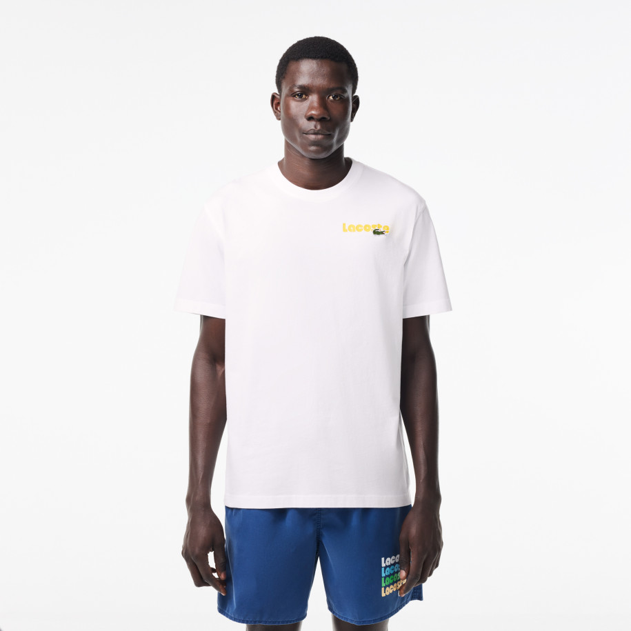 T-shirt délavé avec imprimé Lacoste en dégradé