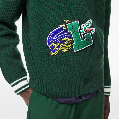 Pull homme Lacoste Holiday avec col en V rayé et badge BD