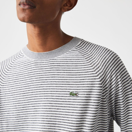 Lacoste Pull ras du cou rayé gris homme