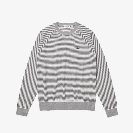 Lacoste Pull ras du cou rayé gris homme