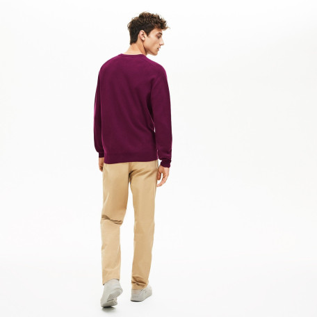 Lacoste Pull en tricot violet à col rond imprimé Relax Fit homme