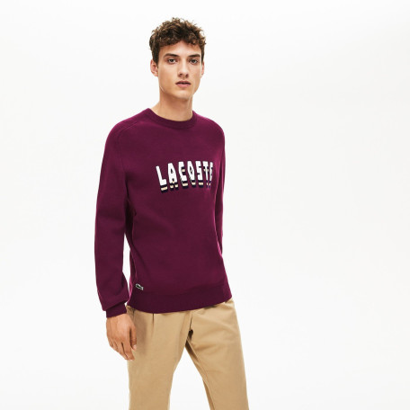 Lacoste Pull en tricot violet à col rond imprimé Relax Fit homme