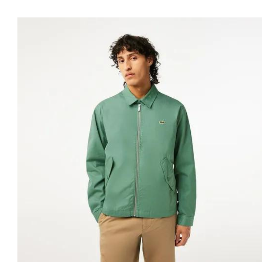 Veste zippée courte unie en gabardine de coton bio