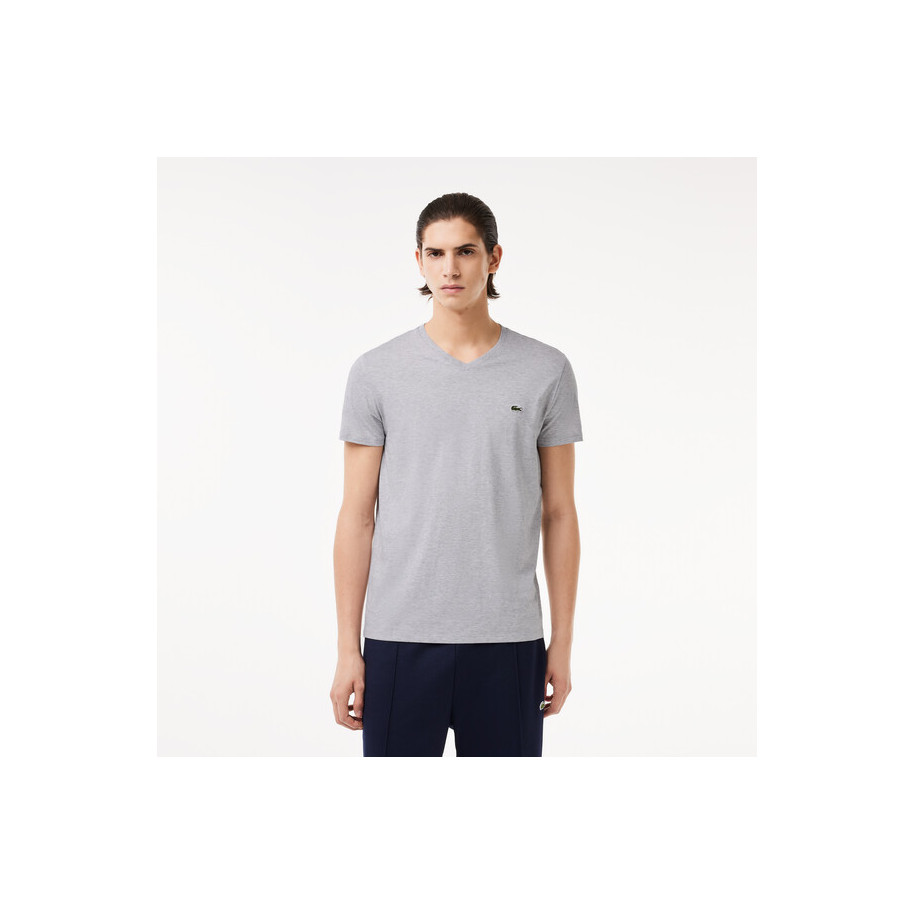 T-shirt col V en jersey de coton pima uni