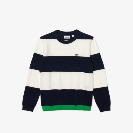 Pull ras du cou rayé en coton mélangé pour garçon Lacoste