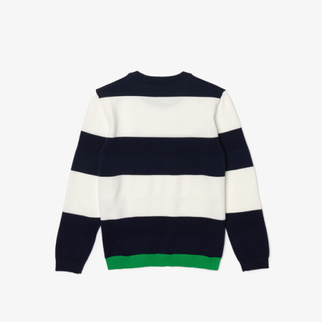 Pull ras du cou rayé en coton mélangé pour garçon Lacoste