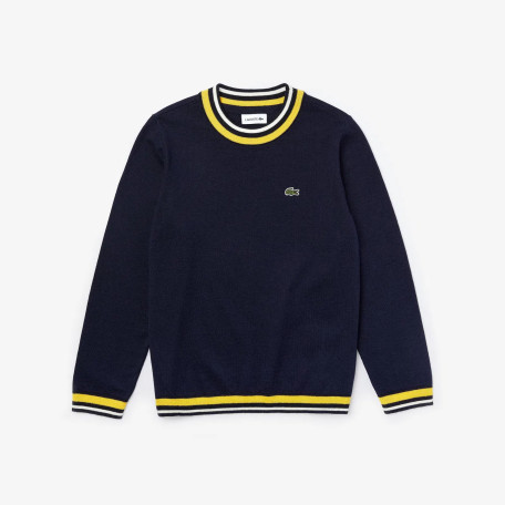 Pull Lacoste ras du cou garçon bleu marine