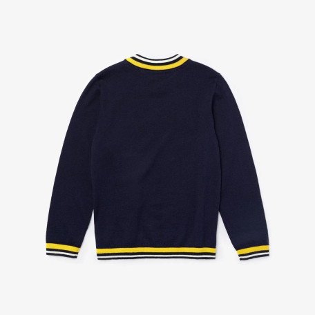 Pull Lacoste ras du cou garçon bleu marine