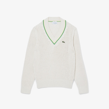 Pull tennis col V rayures