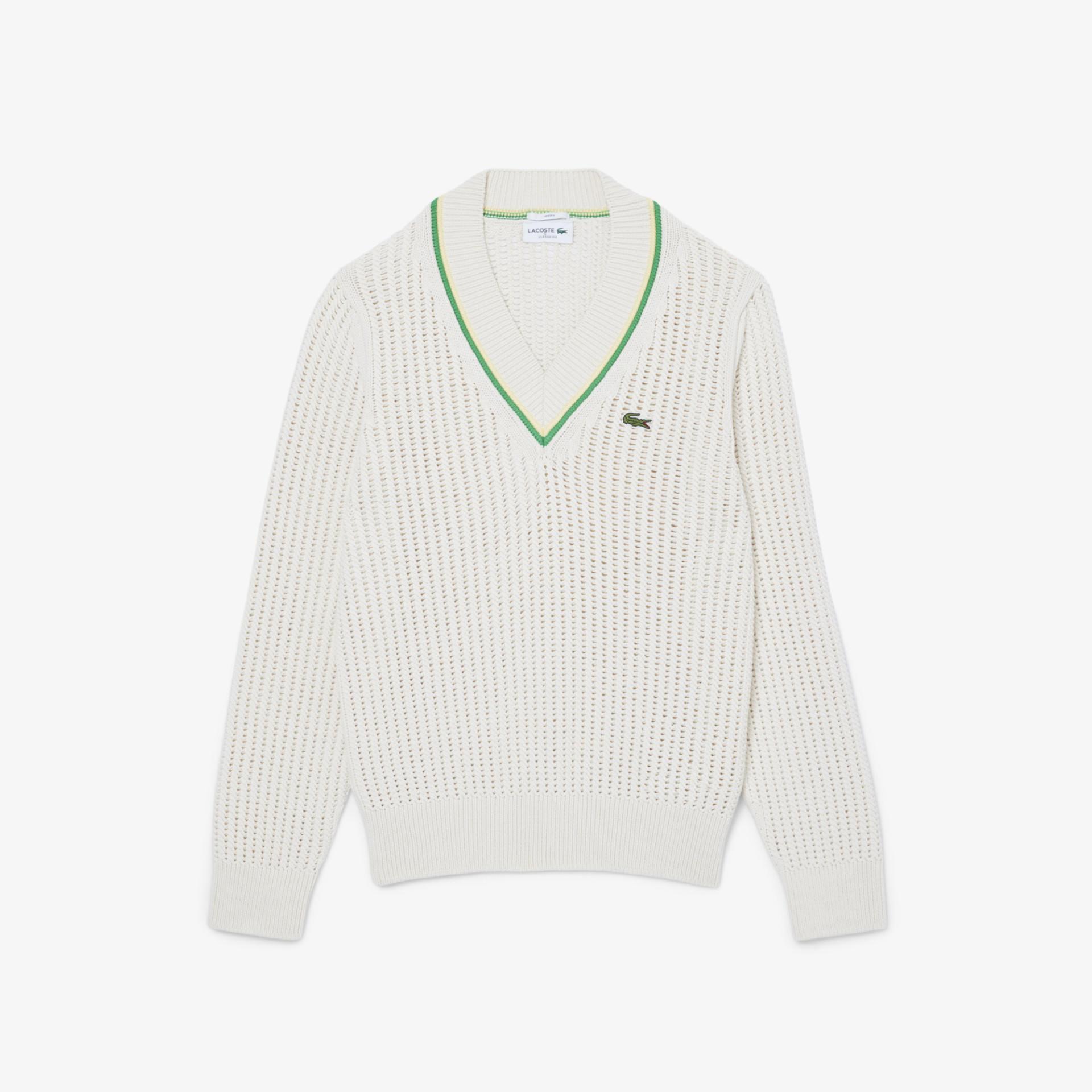 Pull tennis col V rayures