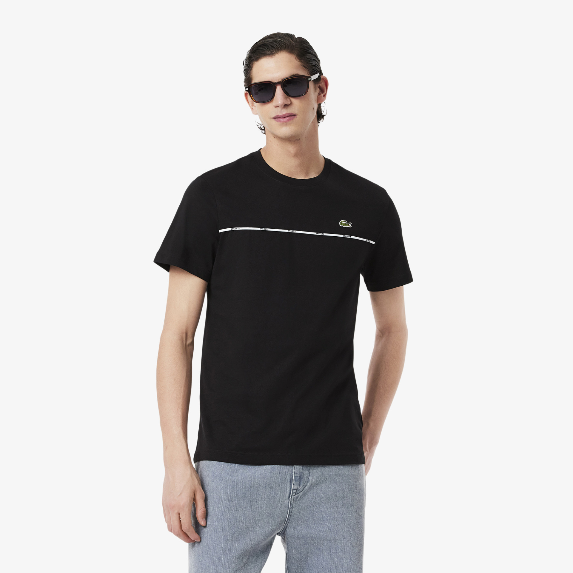 T-shirt jersey de coton liseré Lacoste