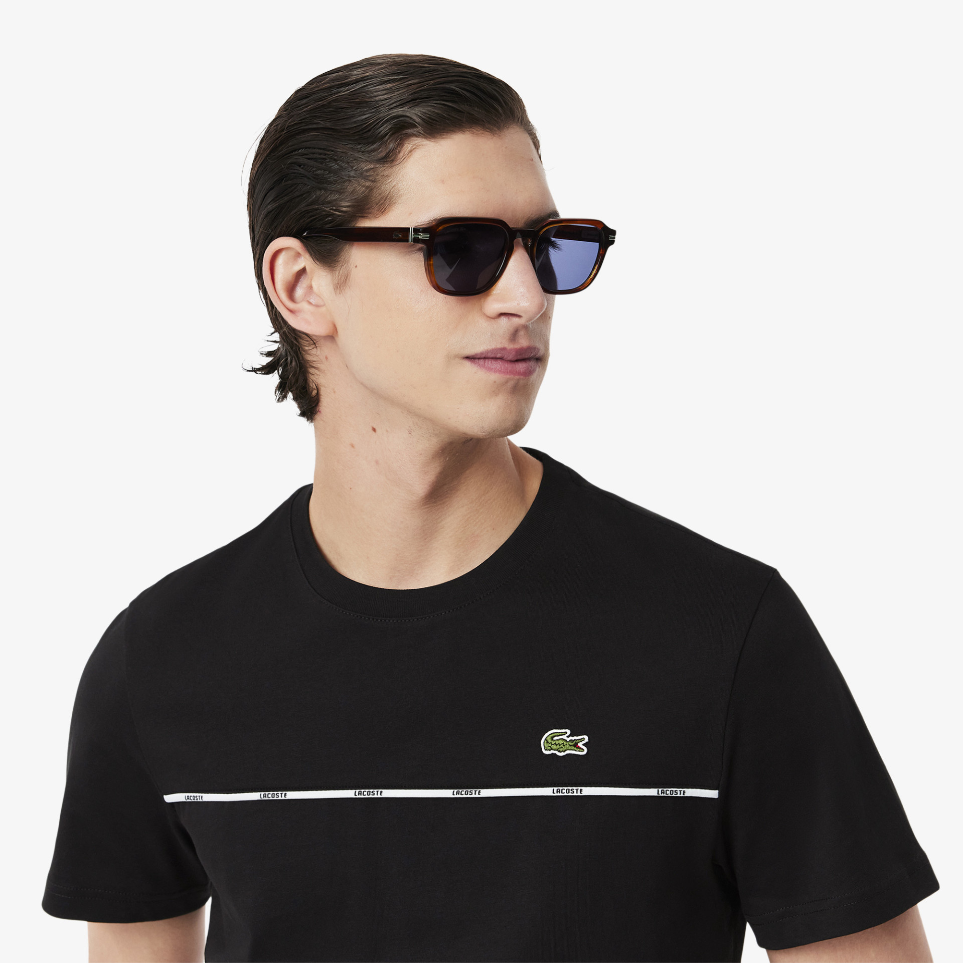 T-shirt jersey de coton liseré Lacoste