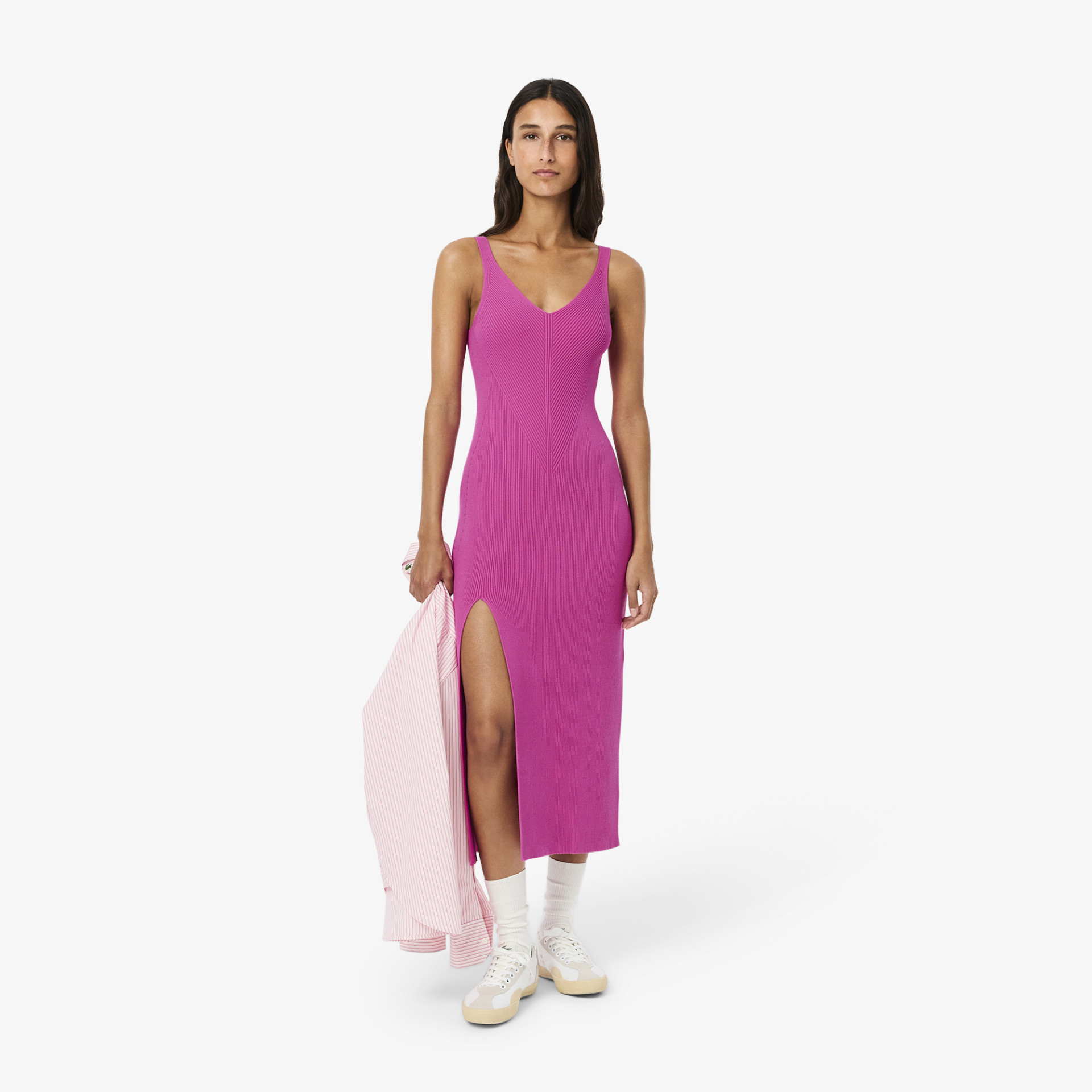 Robe longue côtelée sans coutures