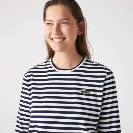 T-shirt manches longues femme Lacoste à rayures en jersey de coton