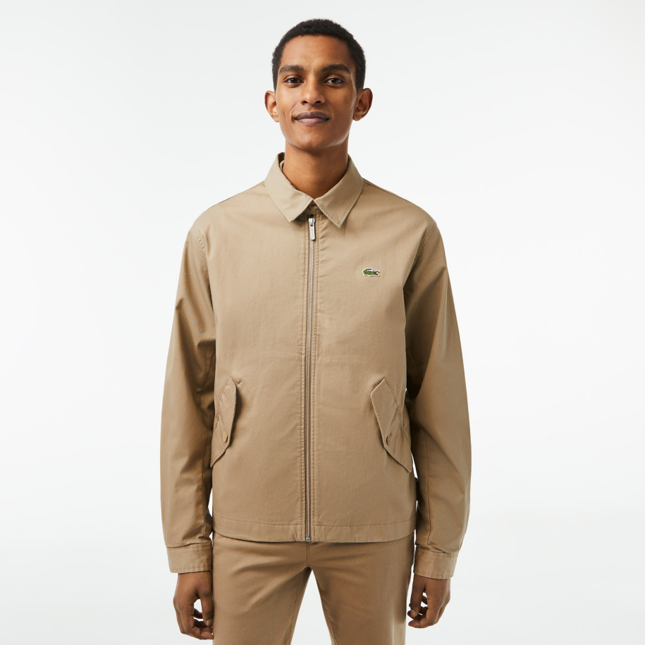 Veste zippée courte unie en gabardine de coton bio