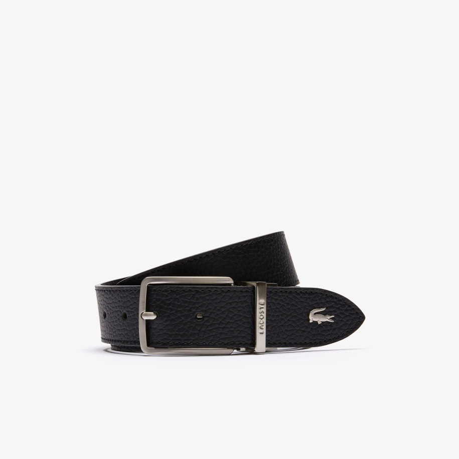 Ceinture en cuir graine a boucle gravee Lacoste