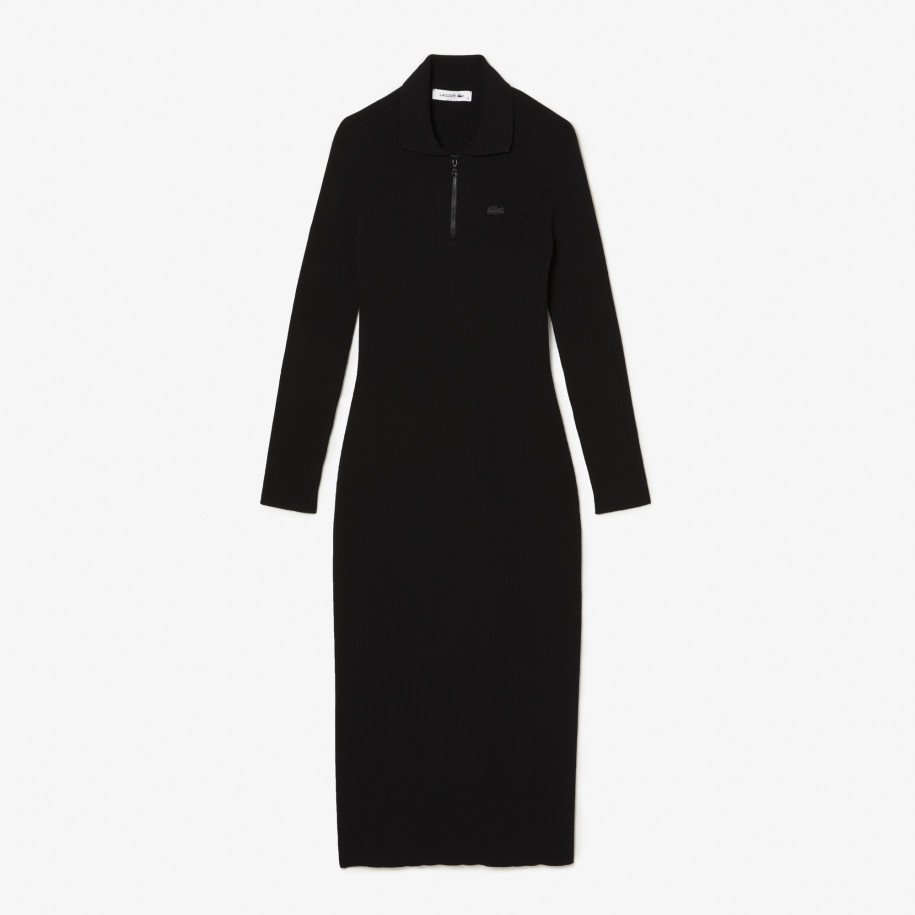 Robe longue col polo en maille côtelée sans couture