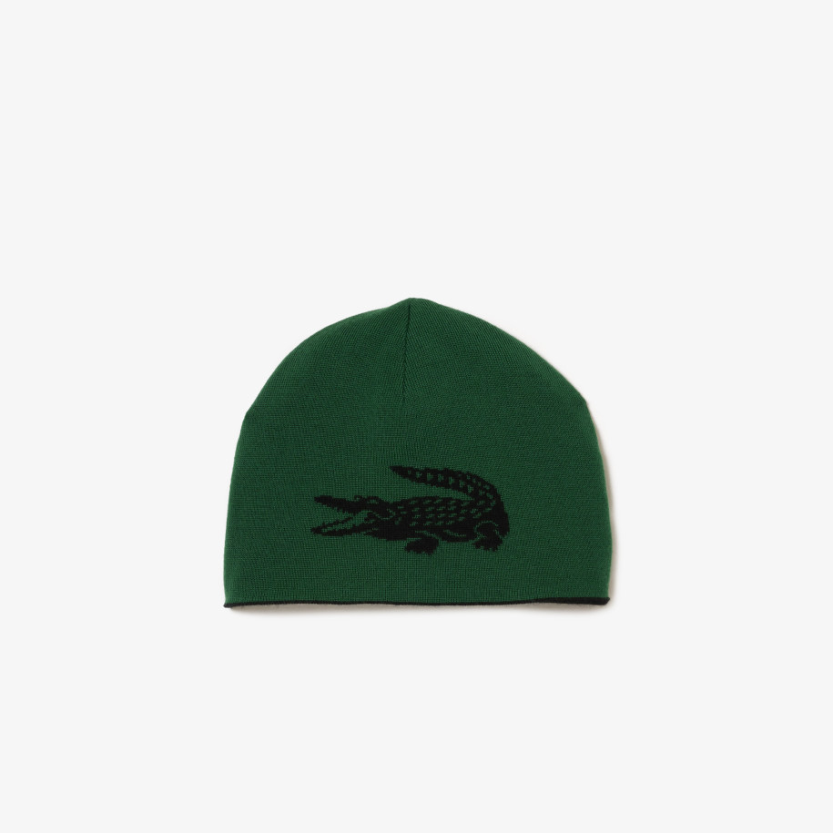 Bonnet unisexe Lacoste réversible avec crocodile contrasté