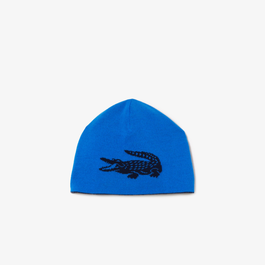 Bonnet unisexe Lacoste réversible avec crocodile contrasté