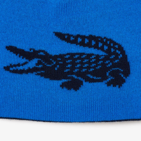 Bonnet unisexe Lacoste réversible avec crocodile contrasté